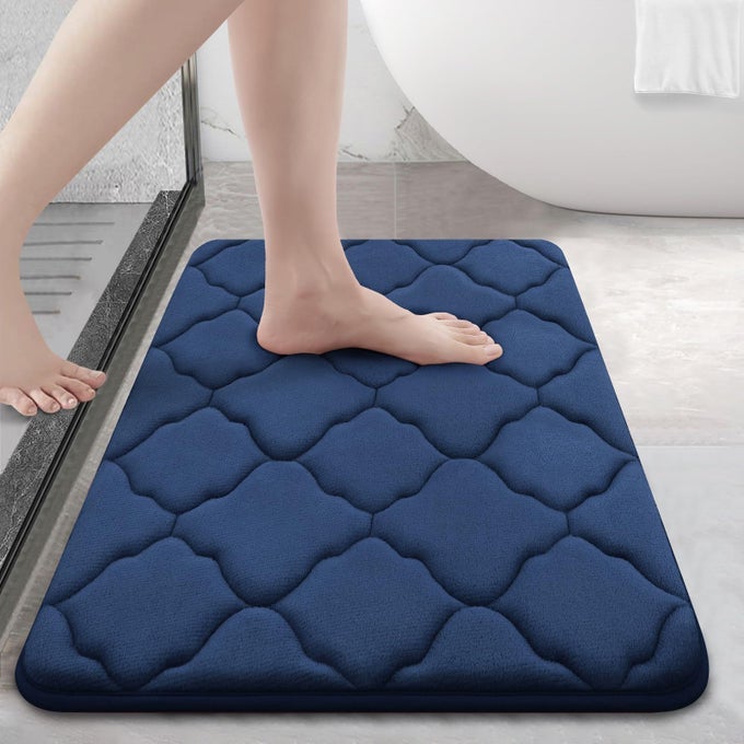 MEMORY FOAM BATH MAT RUG 24X16 SOFT AND ABSORBENT BATHROOM RUGS NONSLIP COMFORTABLE MACHINE WASHABLE BATH CARPET FOR BATHROOM FLOOR TUB SHOWER AND HOME DECOR ACCESSORIES NAVY