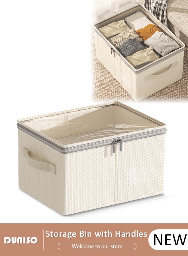 DUNISO Collapsible Rigid Zip Lidded Storage Boxes Foldable Closet Storage Box Washable Closet Storage Organizer Wardrobe Clothes Organizer With Clear Window Cube Storage Bin Closet Organizer Storage Basket with Handle for Clothing Jeans Blankets Toys - Image 1