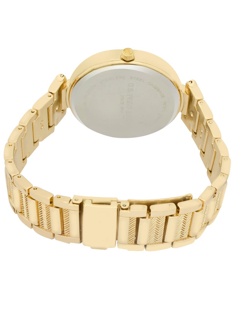 يو اس بولو اسن طقم ساعة كوارتز أنالوج مطلية بالذهب مع سوار للنساء - Image 4