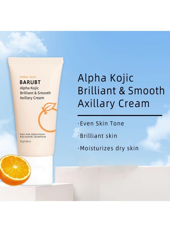 BARUBT كريم ألفا كوجيك المشرق والناعم للإبطين مع حمض الكوجيك، ألفا أربوتين، نياسيناميد، وغلوتاثيون - كريم متعدد الأغراض للجسم، مغذي ومرطب، كريم تفتيح الإبطين بحمض الكوجيك 30 جرام - Image 5