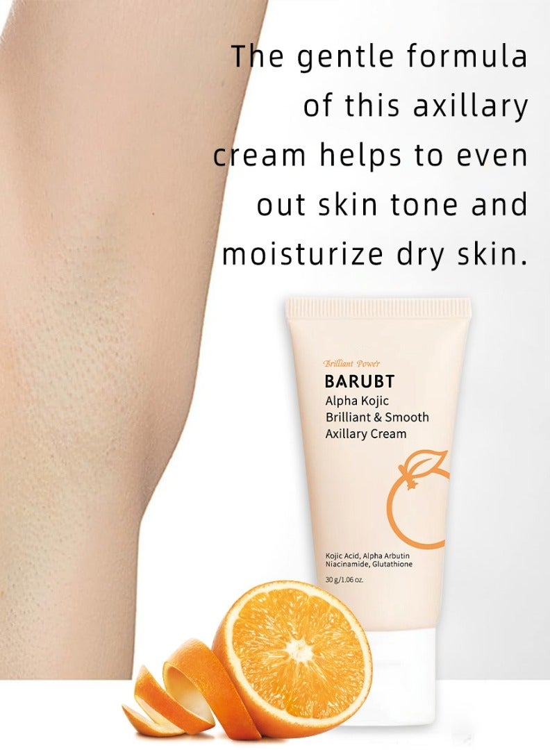 BARUBT كريم ألفا كوجيك المشرق والناعم للإبطين مع حمض الكوجيك، ألفا أربوتين، نياسيناميد، وغلوتاثيون - كريم متعدد الأغراض للجسم، مغذي ومرطب، كريم تفتيح الإبطين بحمض الكوجيك 30 جرام - Image 3
