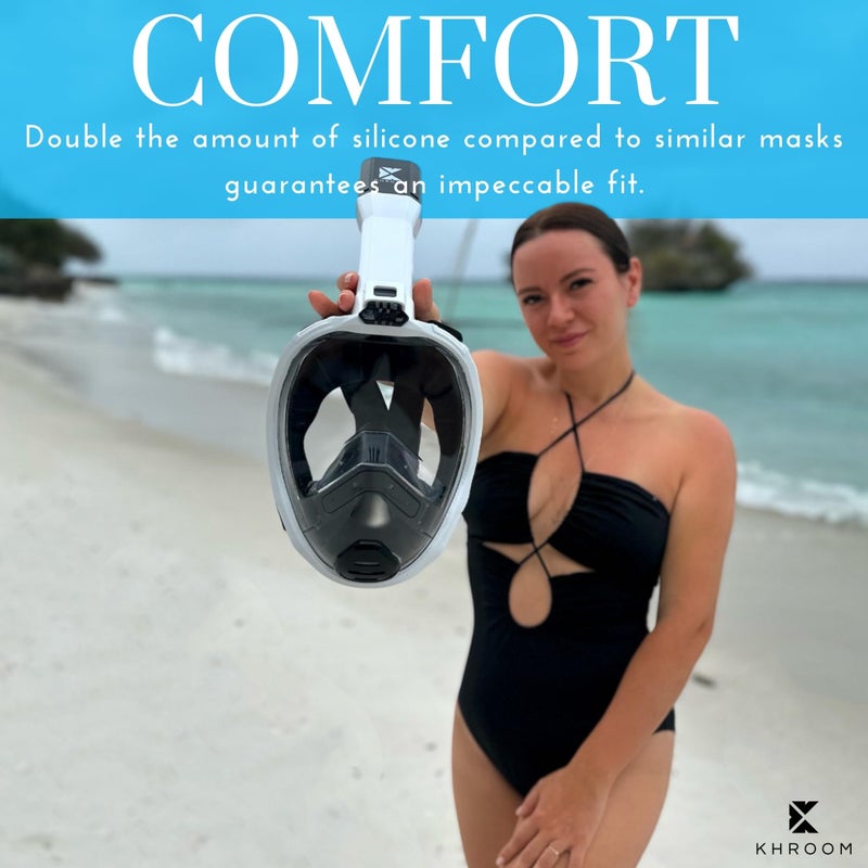 Khroom Full Face Snorkel Mask for Adults | New Valve Tech for Easy Breathing | 3X Larger Air Intake | Leak-Proof & Anti-Fog | Premium Snorkel Gear | Scuba Mask with Action Cam Mount (S/M, Black) - Image 3