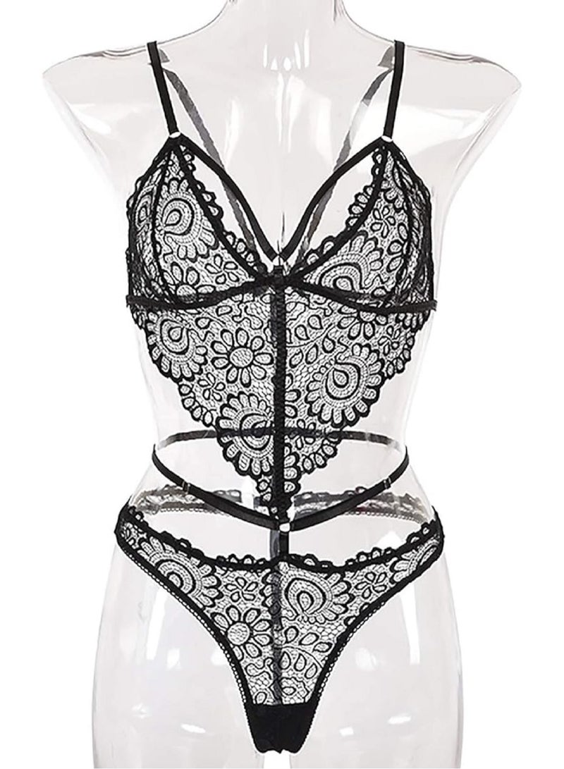 WARD Women's jumpsuit, made of lace, patterned with flowers, one piece - Image 1