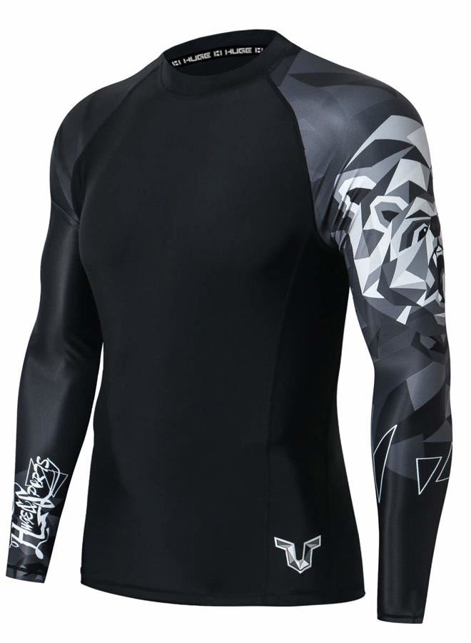 ADOREISM Quick-Dry Men's Long Sleeve Rash Guard UPF 50+ Compression Swim Shirt, Bear, XXL - Image 1