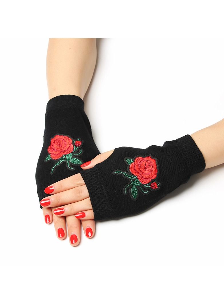 Loquat Fingerless Knit Printed Gloves 