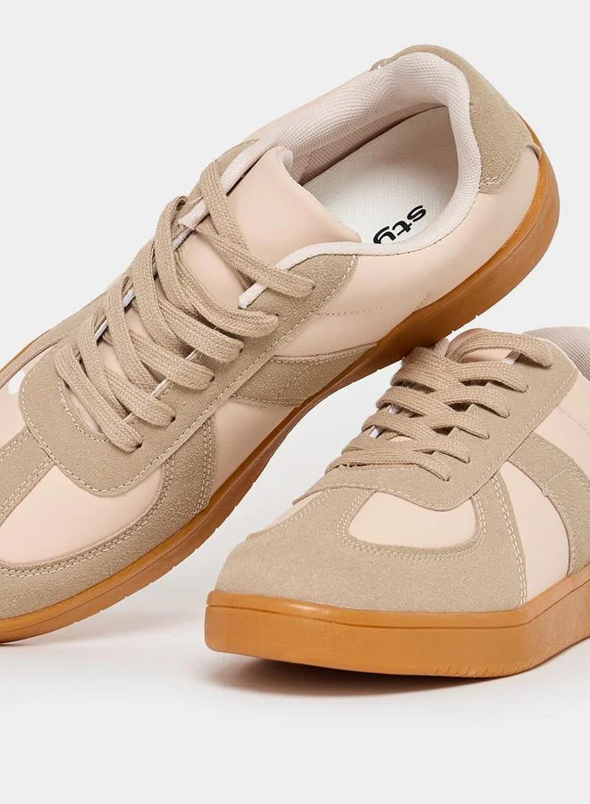 Styli Retro Sole Color Block Lace Up Sneakers