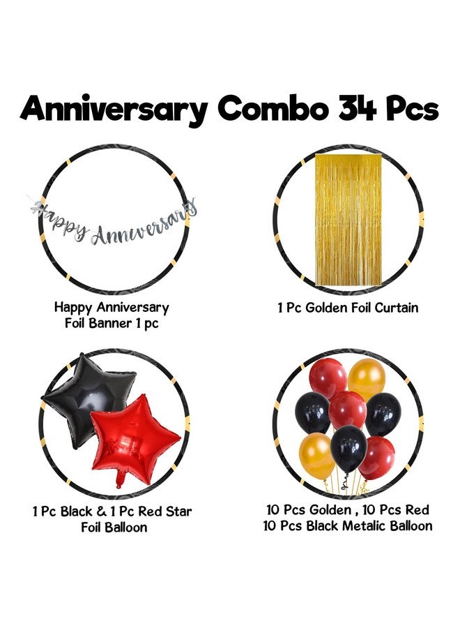 Party Propz Happy Anniversary Decoration Items Kit - 34Pcs Anniversary Balloons For Decoration | Happy Anniversary Banner | Happy Anniversary Balloons | Wedding Anniversary Decoration Items - Image 2
