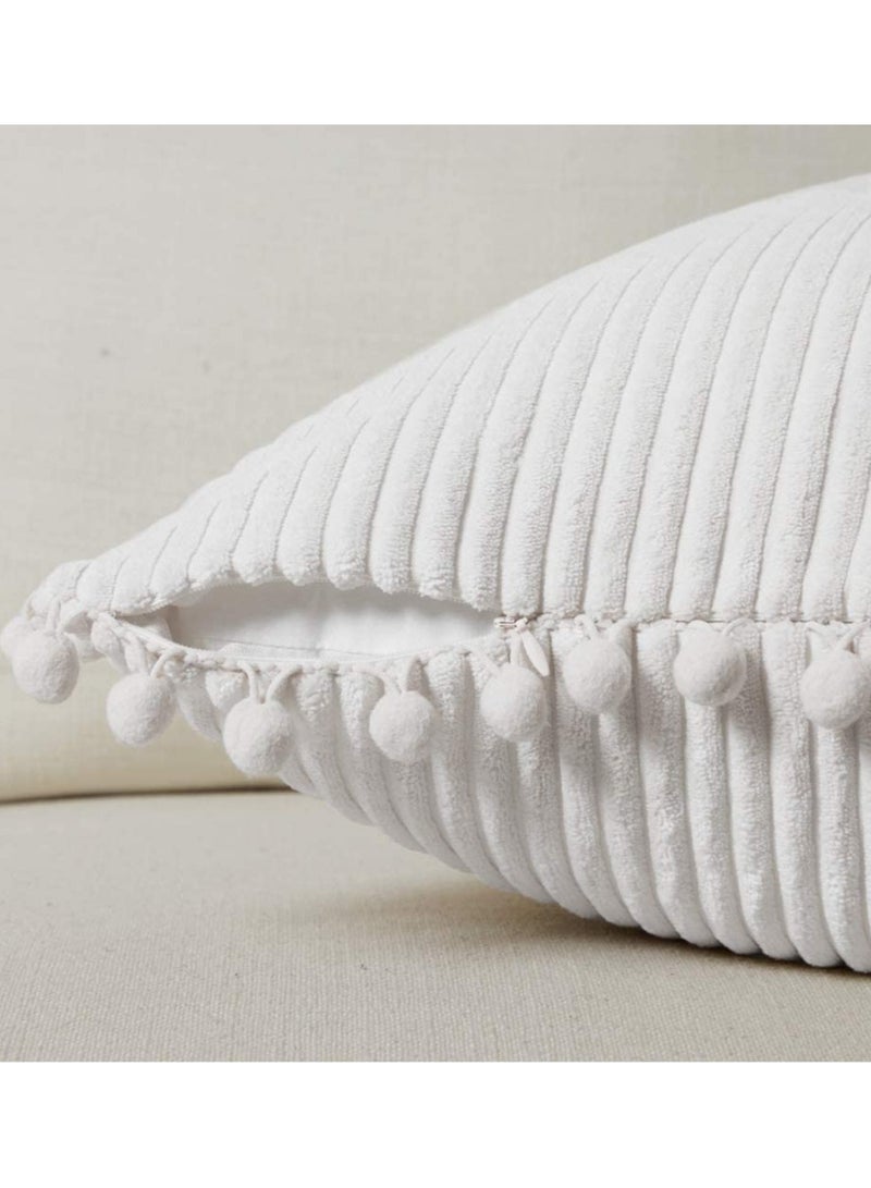 عام حزمة من 2 غطاء وسادة زخرفية بوهو بخرز، قطني ناعم بخطوط شعيرة، غطاء وسادة مربعة صلبة للجلوس أو السرير أو السيارة أو غرفة المعيشة (18x18 بوصة/45x45 سم) - Image 2