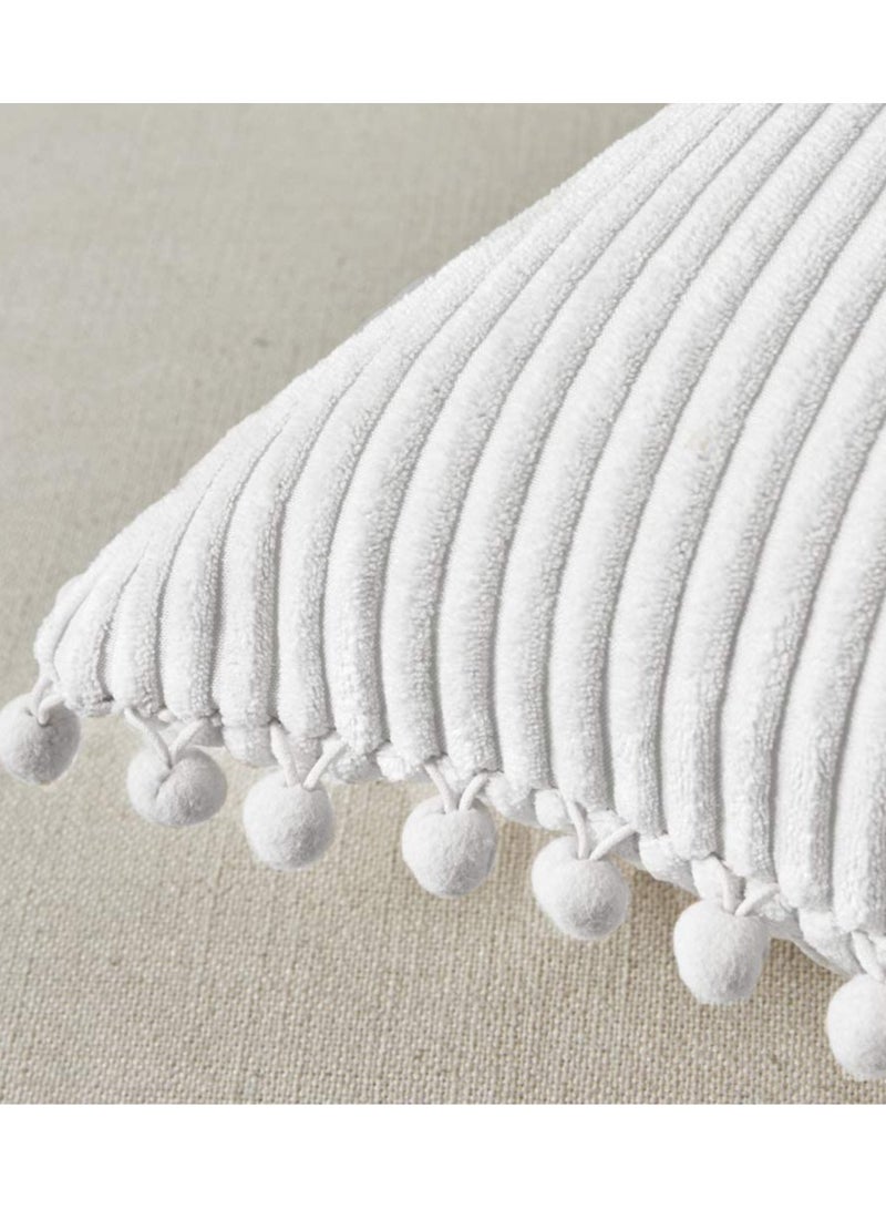 عام حزمة من 2 غطاء وسادة زخرفية بوهو بخرز، قطني ناعم بخطوط شعيرة، غطاء وسادة مربعة صلبة للجلوس أو السرير أو السيارة أو غرفة المعيشة (18x18 بوصة/45x45 سم) - Image 3