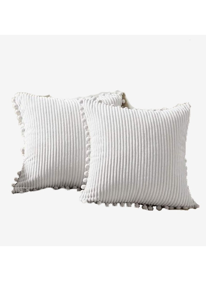عام حزمة من 2 غطاء وسادة زخرفية بوهو بخرز، قطني ناعم بخطوط شعيرة، غطاء وسادة مربعة صلبة للجلوس أو السرير أو السيارة أو غرفة المعيشة (18x18 بوصة/45x45 سم) - Image 1