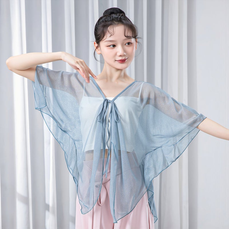 Sheer Gauze Dance Top Batwing Sleeve Soft Breathable Practice Shirt Black M - Image 2