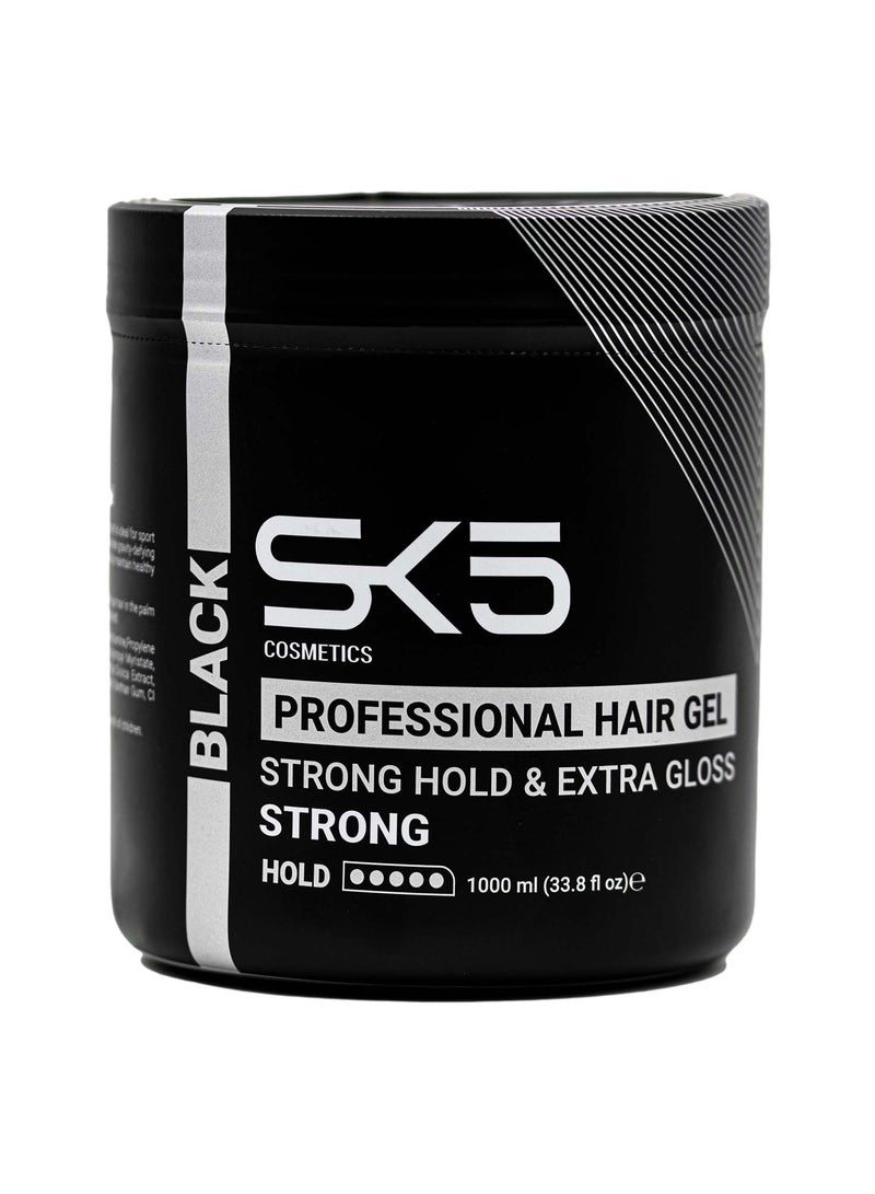 SK5 Black Strong Professional Hair Gel - 1000ml Extra Gloss & Hold - Image 1