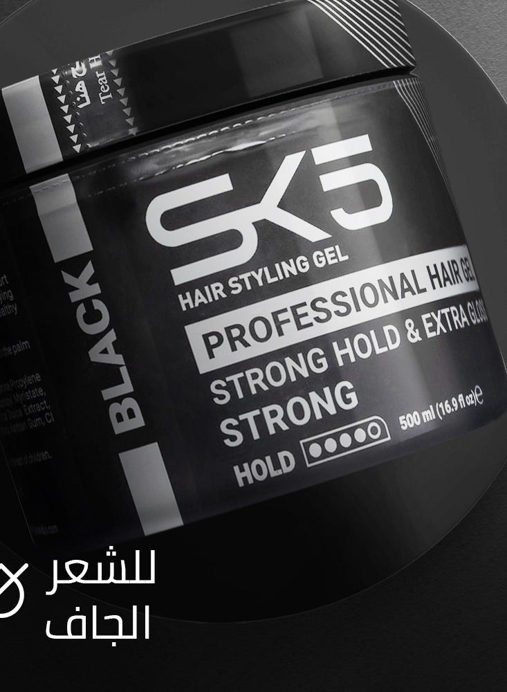 SK5 Black Strong Professional Hair Gel - 1000ml Extra Gloss & Hold - Image 5