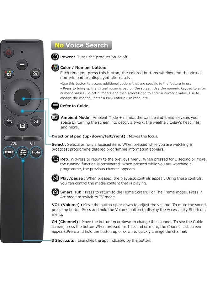 erorex - New Universal Remote Control For All Samsung Tvs Compatible With Samsung Frame Crystal Uhd Neo Qled 4K 8K Smart Tvs With Netflix Prime Video Hulu Buttons Pack Of 2 Black - Image 1