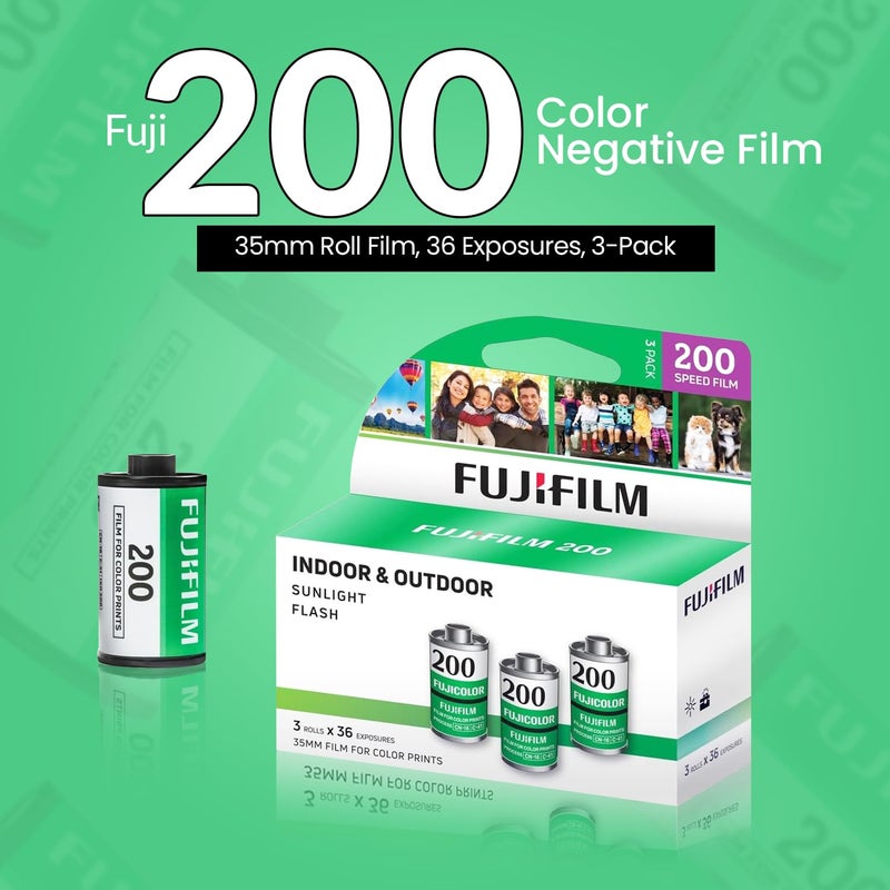 FUJIFILM 200 Color Negative Film (35mm Roll Film, 36 Exposures, 3-Pack) + BluebirdSales Microfiber Cleaning Cloth Bundle - Image 2