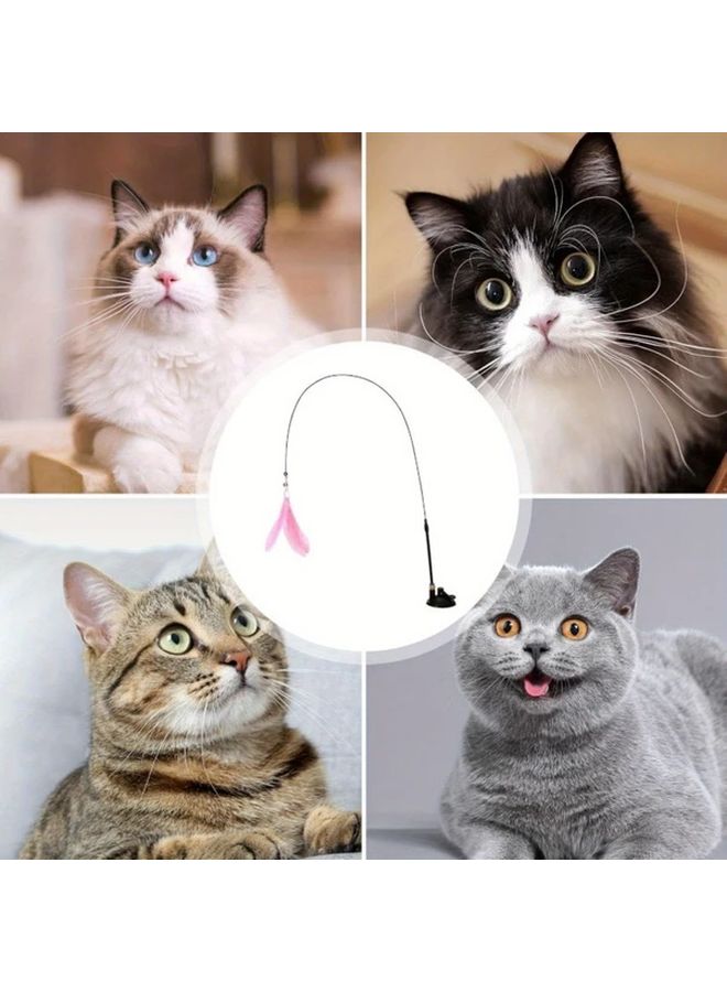 عصا لعبة قط وردي أحمر اللون مع قاعدة شفاط وريشة جرس للترفيه الذاتي - Image 5