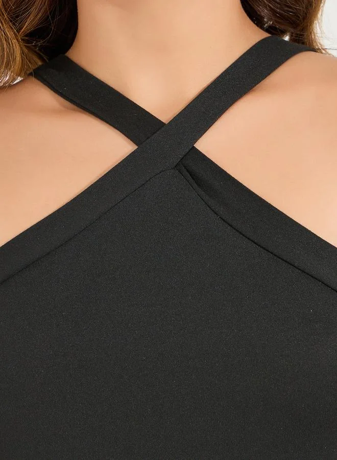 Styli Styli Plain Halter Neck Bodycon Midi Dress with Side Slit