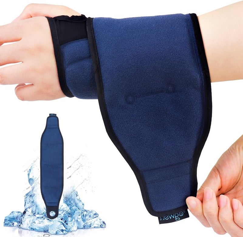 NEWGO Wrist Ice Pack Wrap for Carpal Tunnel Relief, Hot Cold Therapy Gel Ice Pack for Hand Injuries, Arthritis, Swelling and Sprains, Blue