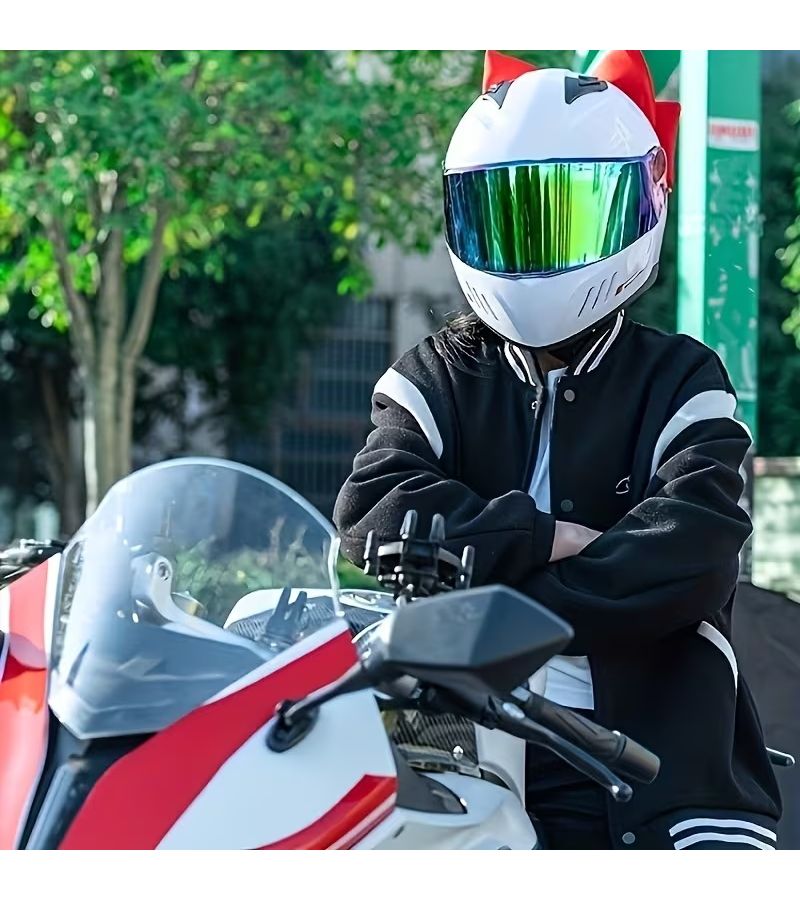 Motorcycle Helmet Cat Ears Bow Decorations With Removable Design Style C - Image 5