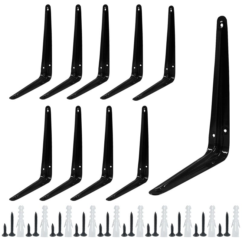 Zorfeter 10 Pcs Shelf Brackets 8 x 6 Inch Black Shelving Brackets Heavy Duty L Bracket Support Floating Shelf Bracket for Shelves Wall Mount Corner Brace for Wood Boards - Image 2