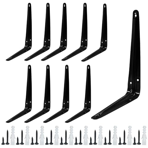 Zorfeter 10 Pcs Shelf Brackets 8 x 6 Inch Black Shelving Brackets Heavy Duty L Bracket Support Floating Shelf Bracket for Shelves Wall Mount Corner Brace for Wood Boards - Image 1