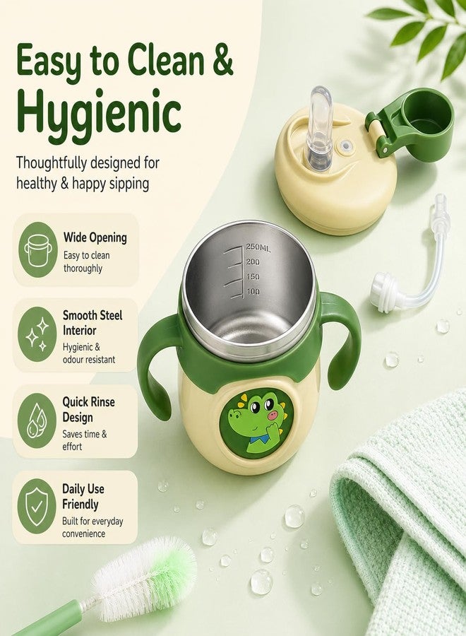 NVS KIDS Stainless Steel Sipper Bottle 260ml | 316 Grade SS | BPA Free | Suitable for Hot & Cold | Travelling Bottle for Kids & Toddler | Training Sippy Cup with Straw/Spout (Green) - Image 2
