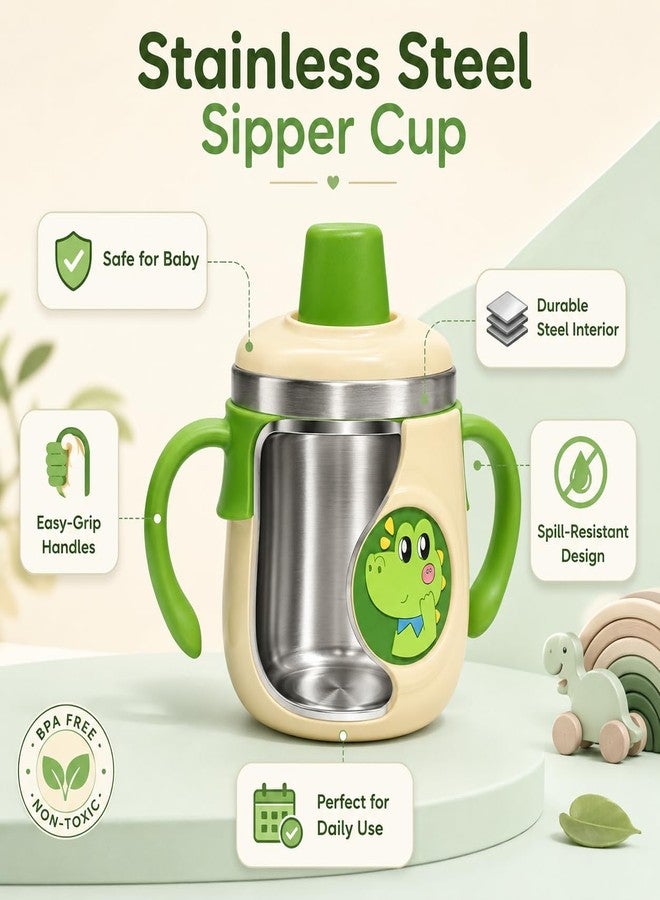 NVS KIDS Stainless Steel Sipper Bottle 260ml | 316 Grade SS | BPA Free | Suitable for Hot & Cold | Travelling Bottle for Kids & Toddler | Training Sippy Cup with Straw/Spout (Green) - Image 3