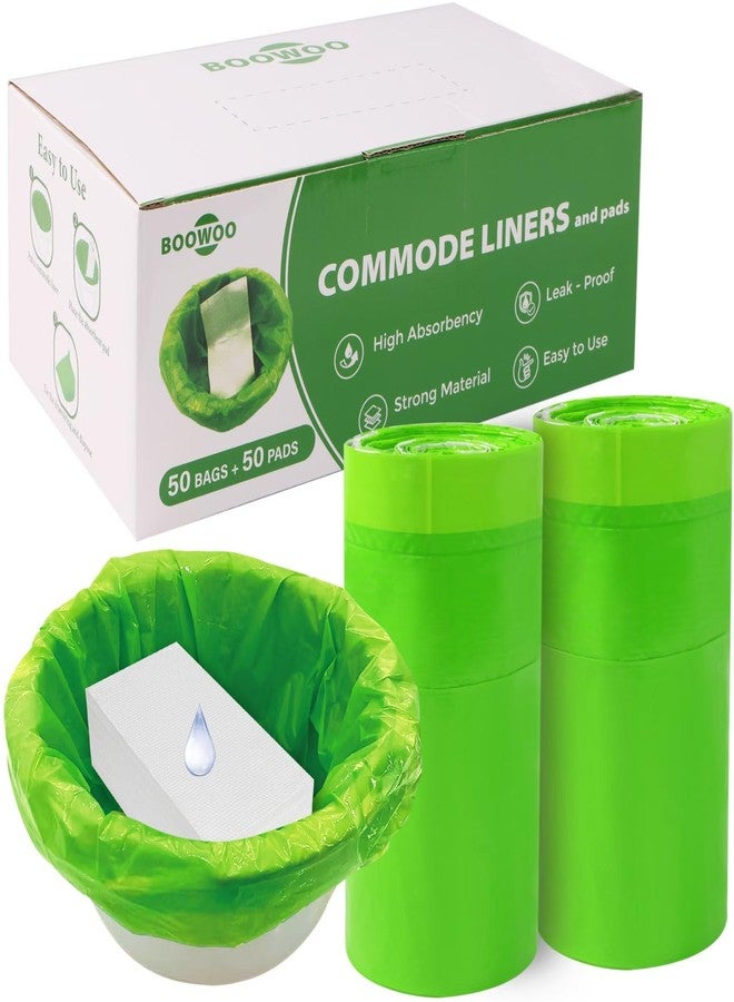 BOOWOO Bedside Commode Liners with Absorbent Pads, 50 Disposable Commode Bags and 50 Pads, Scented Adult Potty Chair Liners, Portable Commode Poop Bags for Commode Chair, Bedpan, Bucket Toilet - Image 1