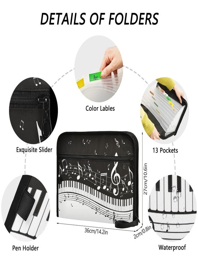 ZZKKO Music Note 13 Pockets Expanding File Folder with Sticky Labels Accordion File Folder Document Organizer Letter Size A4 Papers Expandable File Keeper Black - Image 3