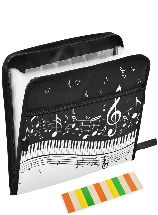 ZZKKO Music Note 13 Pockets Expanding File Folder with Sticky Labels Accordion File Folder Document Organizer Letter Size A4 Papers Expandable File Keeper Black - Image 1