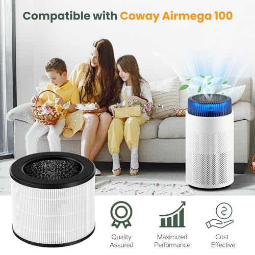 isinlive 2 Pack Airmega 100 Filter Replacement Compatible with Coway Airmega 100 Air Purifier, 3-IN-1 Hepa Filter, Deodorization Filter with Activated Carbon - Image 2
