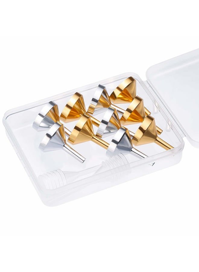 TecUnite 10 Pack Small Metal Funnels with 2 Pack Mini Pipette for Filling Small Mini Bottles or Containers, Atomizers, Perfume, Liquid (Silver and Gold) - Image 5