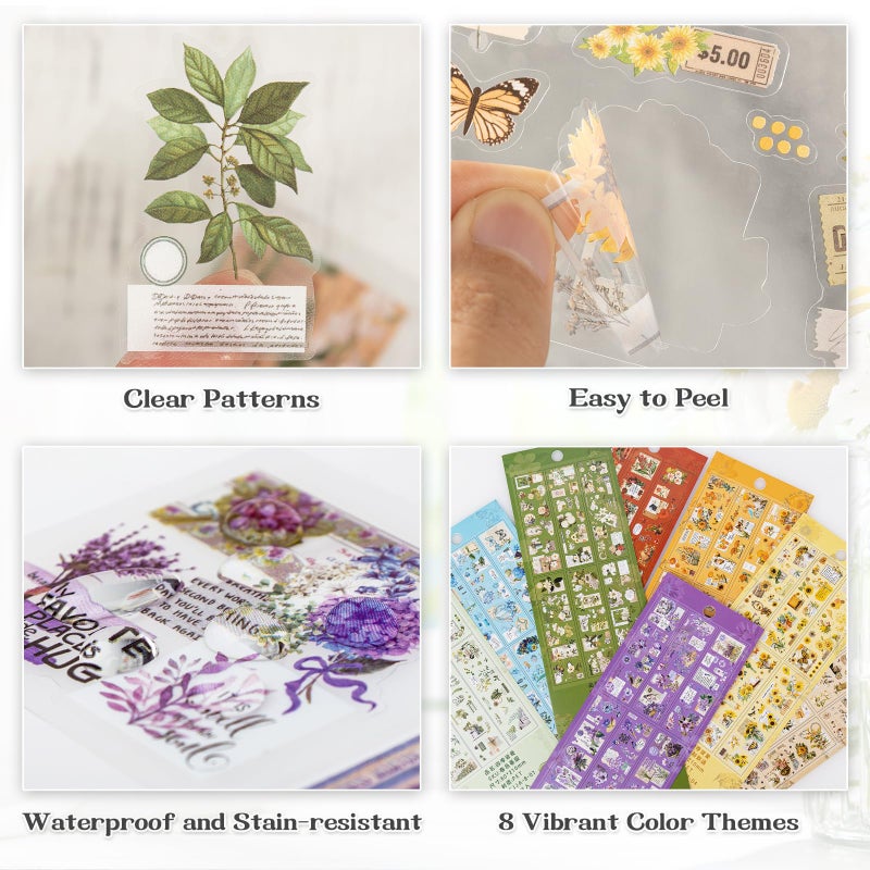 RISYPISY 48 sheets/555pcs Journaling Stickers Vintage Floral Botanical Scrapbook Sticker Small Transparent Cottage core Waterproof Decals for Planner, Bullet Journal, Card Making, Collage - Image 5