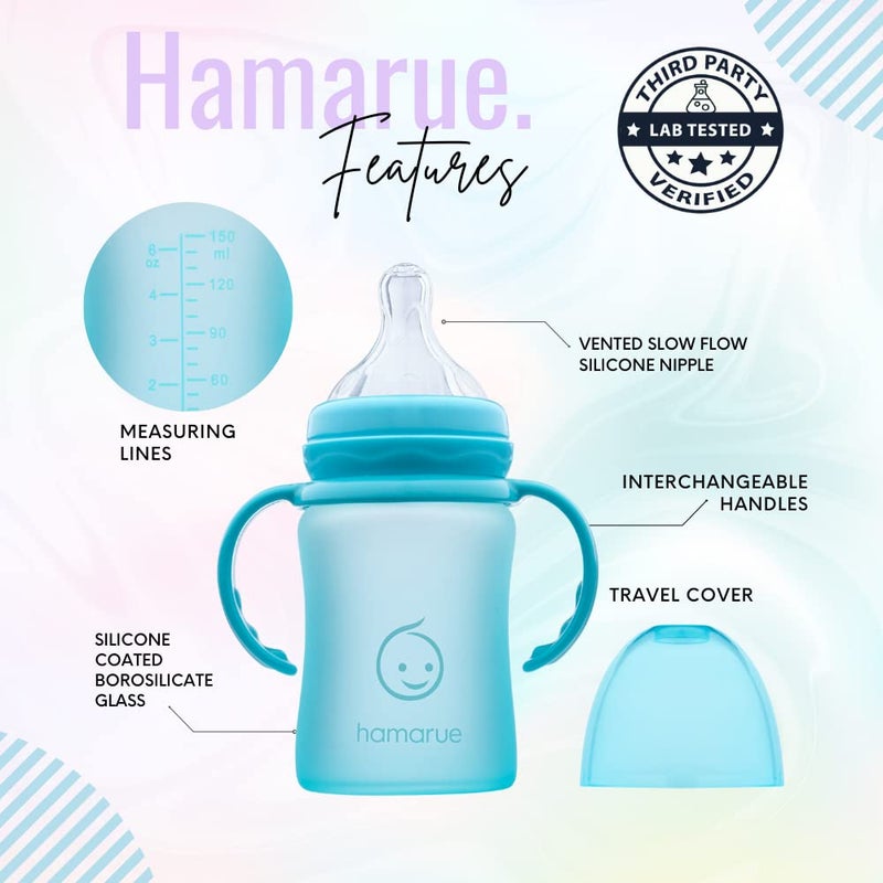 Hamarue 3-in-1 Glass Sippy Cups for Toddlers 1-3 | Silicone Coated Baby Sippy Cup | Non-Toxic Transition Sippy Cup with Removeable Handles | Baby Straw Cup (Teal, 5 oz) - Image 2