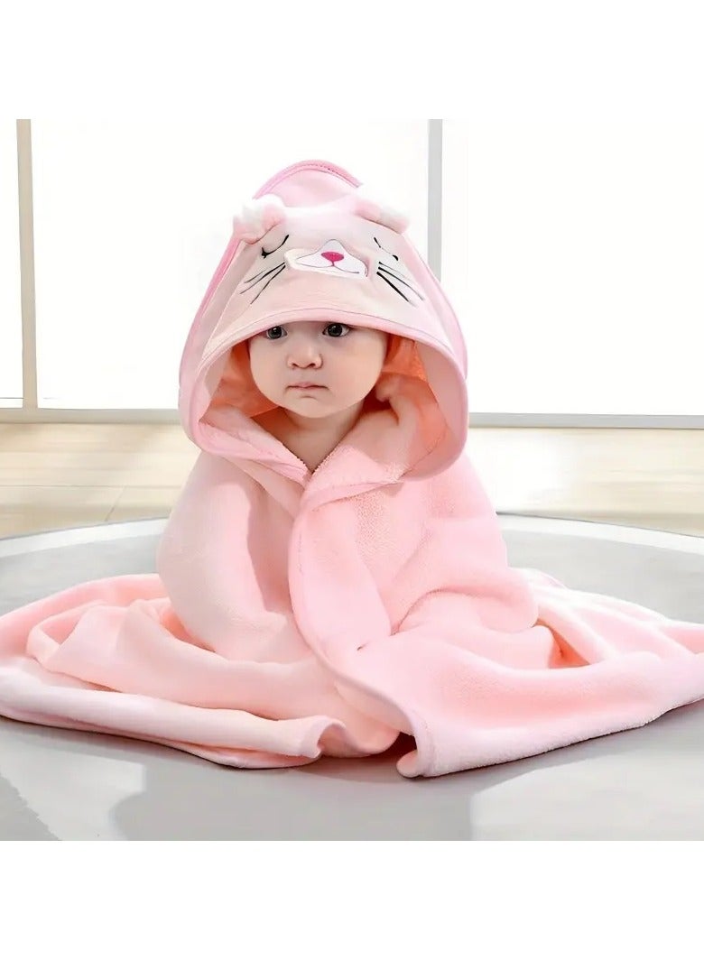 تين منشفة أطفال حديثي الولادة من مزيج المايكروفايبر والقطن,منشفة إستحمام سريعة الإمتصاص والجفاف بغطاء راس واشكال كرتونية 80*80 سم - Image 2