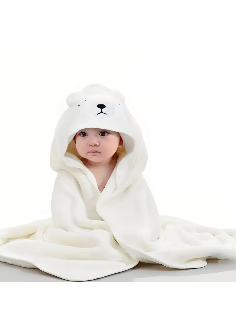 تين منشفة أطفال حديثي الولادة من مزيج المايكروفايبر والقطن,منشفة إستحمام سريعة الإمتصاص والجفاف بغطاء راس واشكال كرتونية 80*80 سم - Image 3