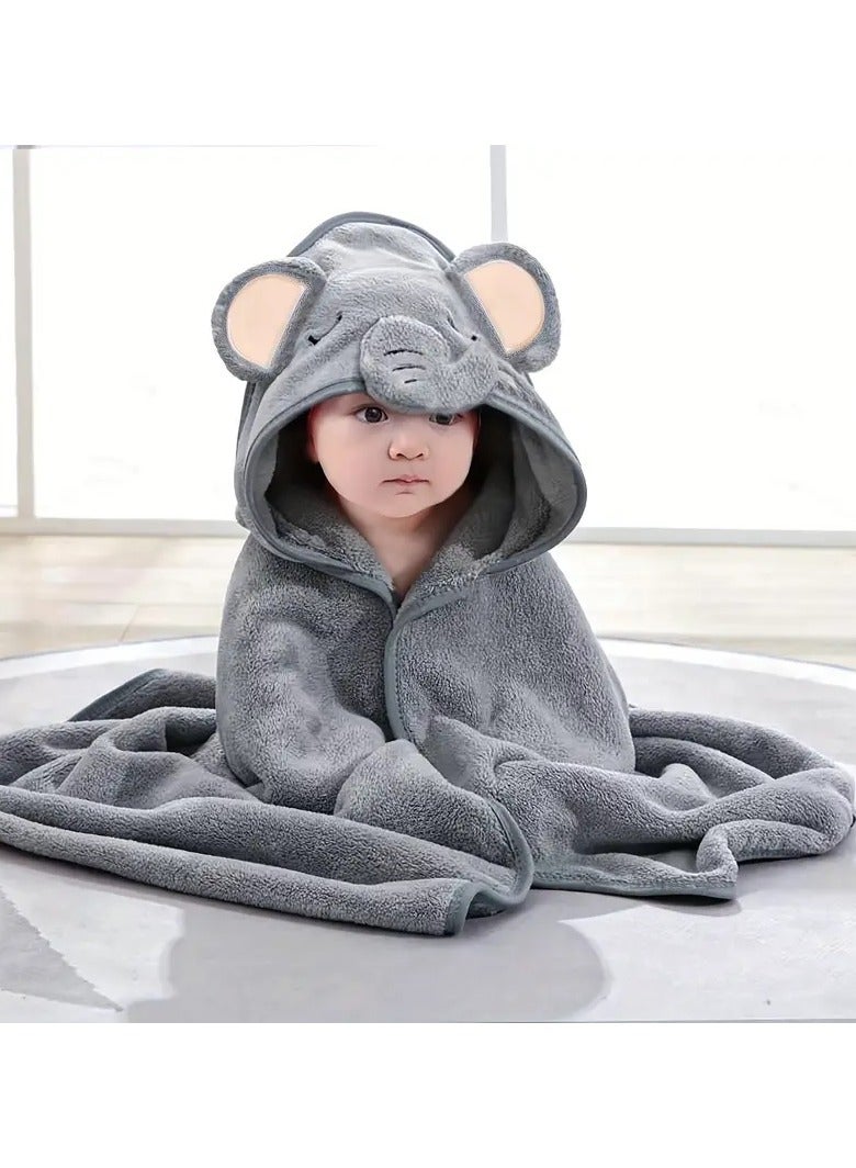 تين منشفة أطفال حديثي الولادة من مزيج المايكروفايبر والقطن,منشفة إستحمام سريعة الإمتصاص والجفاف بغطاء راس واشكال كرتونية 80*80 سم - Image 4