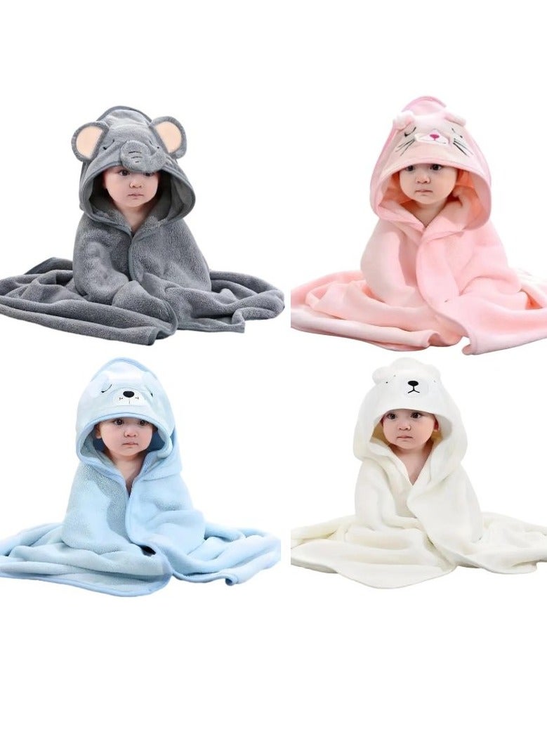 تين منشفة أطفال حديثي الولادة من مزيج المايكروفايبر والقطن,منشفة إستحمام سريعة الإمتصاص والجفاف بغطاء راس واشكال كرتونية 80*80 سم - Image 5