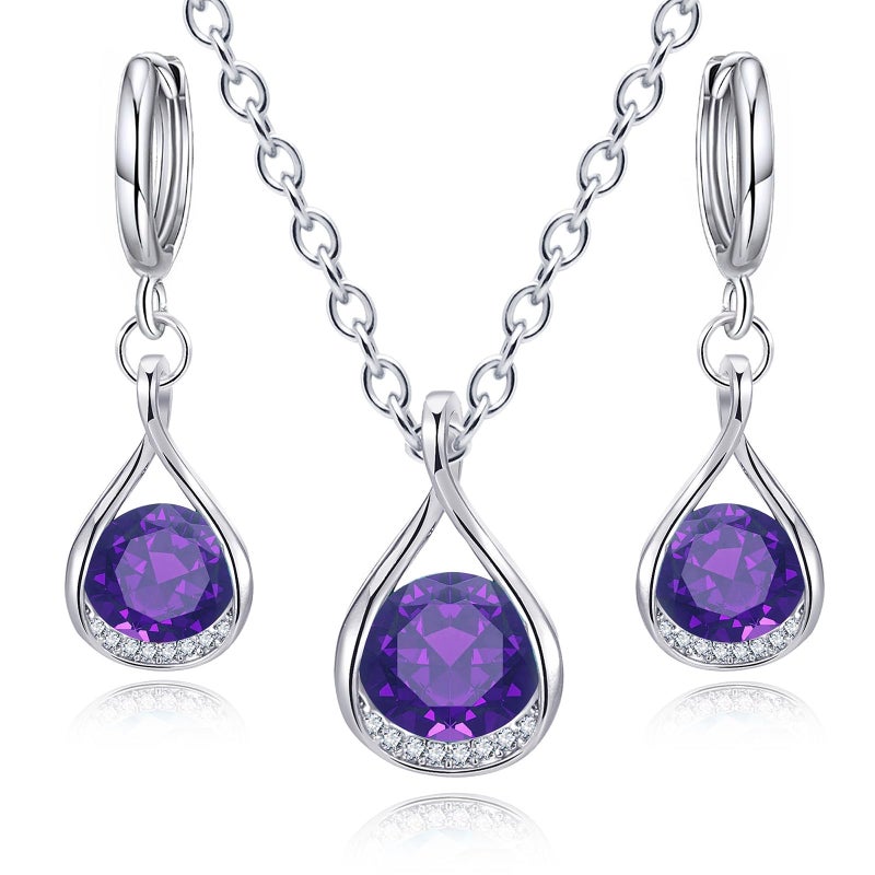 IFKM Genuine Birthstone Jewelry Set For Women Silver Plated Cz Choker Infinity Necklace Teardrop Dangle Earrings For Birthday Gifts Bridal Bridesmaid Accessories Wedding Prom Anniversary Jewelry - Image 1