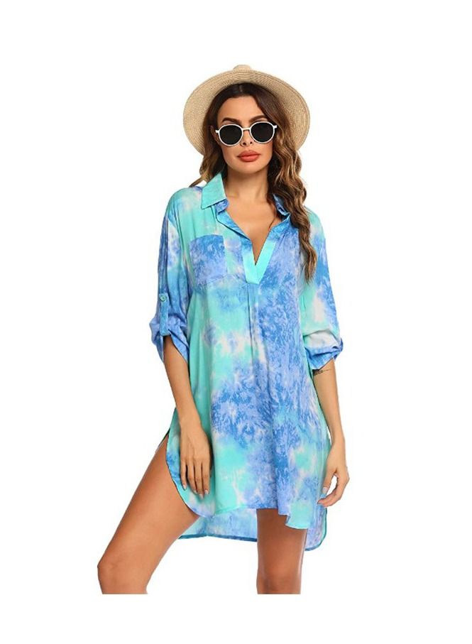 Loquat Women's Swimsuit Beach Cover Up Shirt Bikini Beachwear Bathing Suit Beach Dress Sky Blue - Image 1