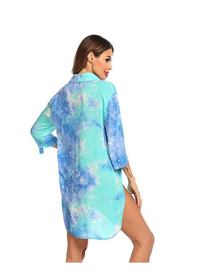 Loquat Women's Swimsuit Beach Cover Up Shirt Bikini Beachwear Bathing Suit Beach Dress Sky Blue - Image 2