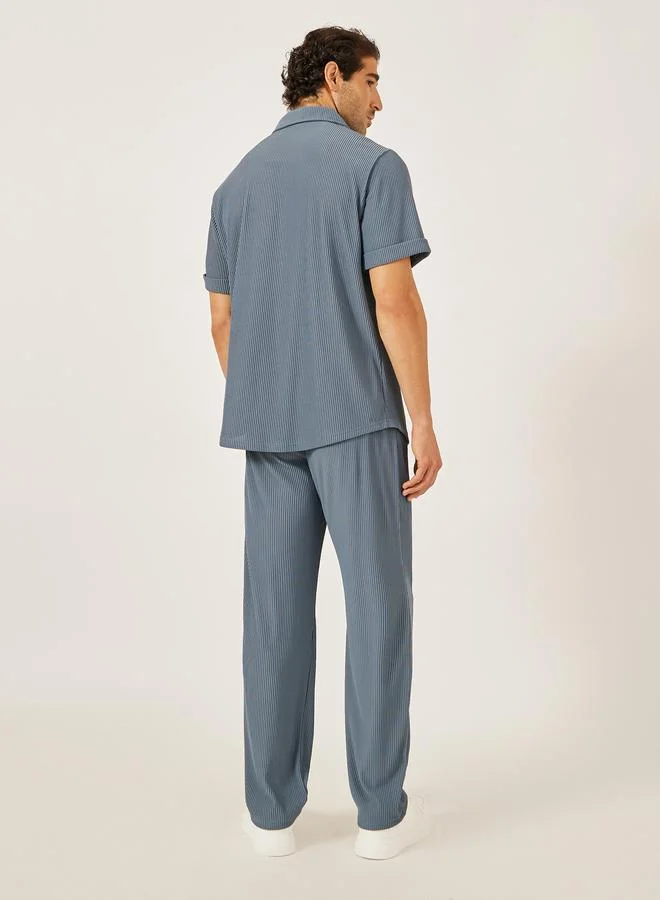 Styli Styli Textured Ribbed Knit Relaxed Fit Shirt and Pants Co-Ords