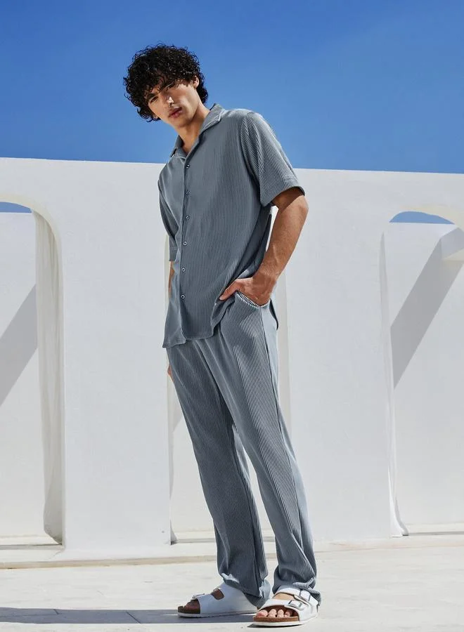 Styli Styli Textured Ribbed Knit Relaxed Fit Shirt and Pants Co-Ords