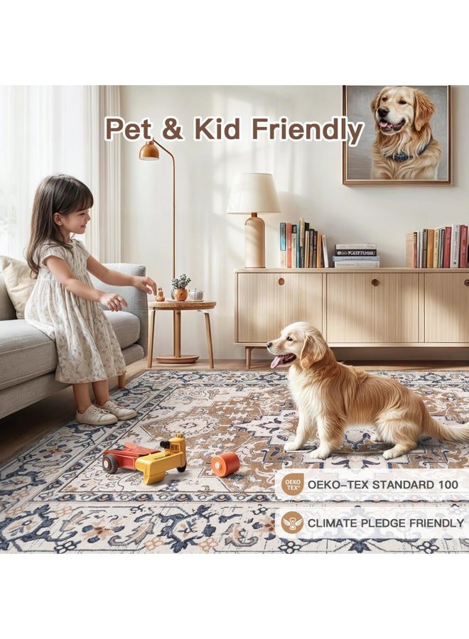 Lofus 9x12 Area Rugs for Living Room, Washable Area Rug, Rugs for Bedroom, Kitchen, Vintage Boho Carpet, Soft Non-Slip, Low Pile Large Area Rug for Office Dining Room, Floral Brown - Image 4