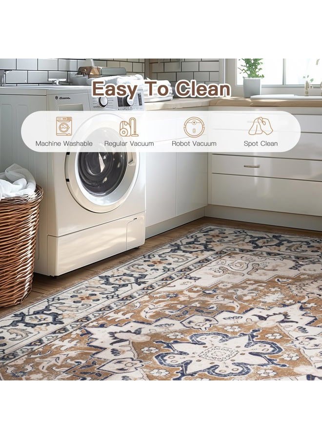 Lofus 9x12 Area Rugs for Living Room, Washable Area Rug, Rugs for Bedroom, Kitchen, Vintage Boho Carpet, Soft Non-Slip, Low Pile Large Area Rug for Office Dining Room, Floral Brown - Image 5