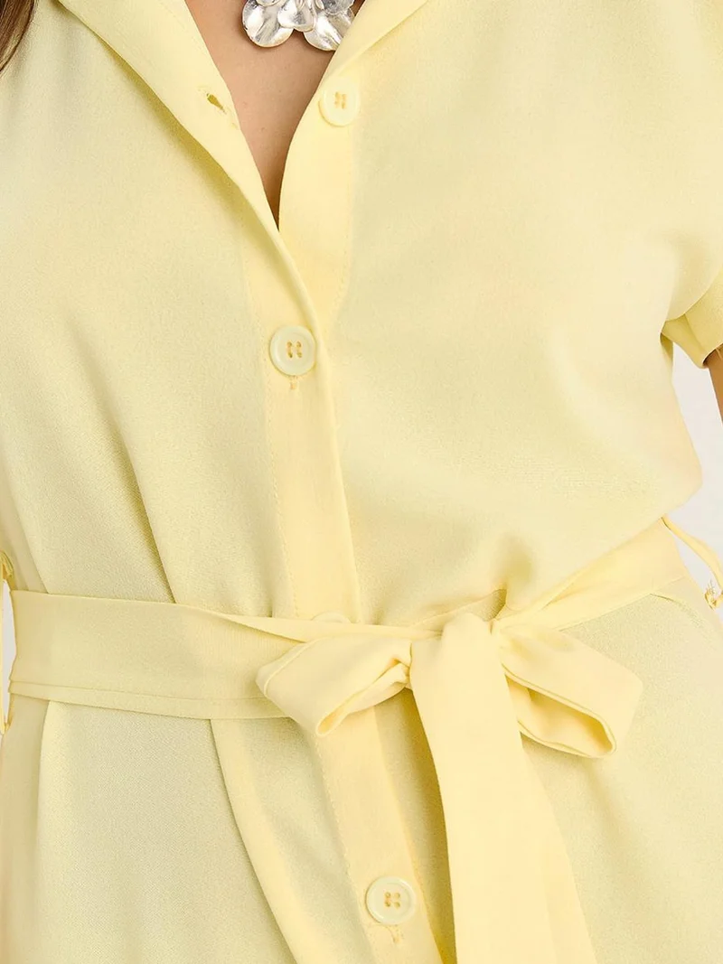 Bianco Lucci LUCCI V-Neck Buttoned Midi Dress with Binding Detail