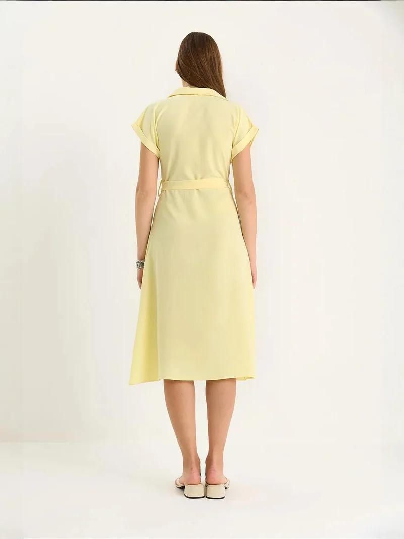 Bianco Lucci LUCCI V-Neck Buttoned Midi Dress with Binding Detail
