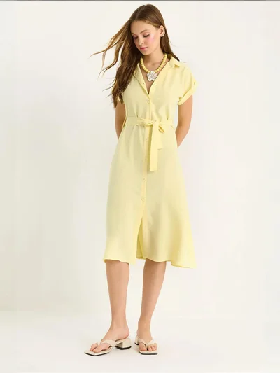 Bianco Lucci LUCCI V-Neck Buttoned Midi Dress with Binding Detail