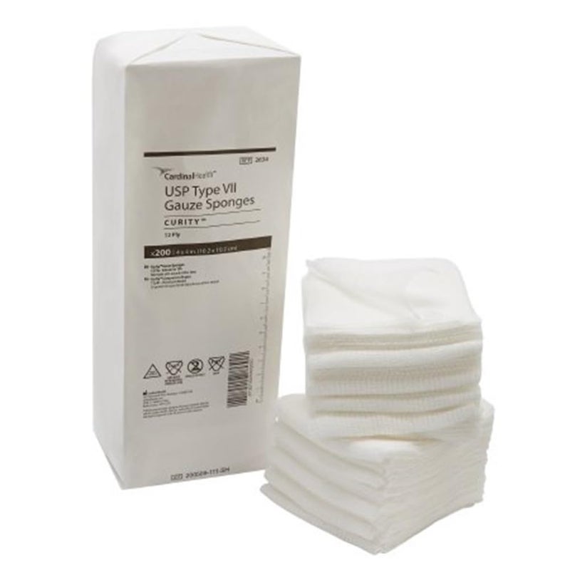 Kendall 2634 Curity Cotton Gauze Sponge NonSterile 4 Length x 4 Width 12 Ply Case of 2000