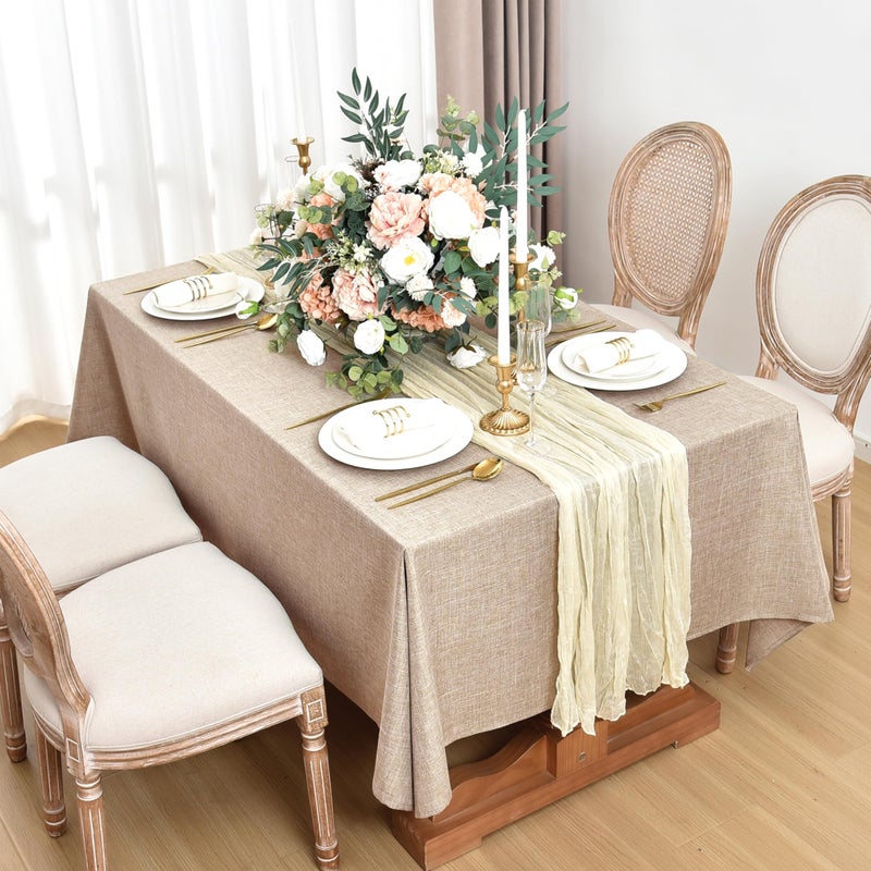 Fitable Faux Linen Tablecloths for Rectangle Tables: Water & Stain Resistant Farmhouse Table Cloth, Washable Burlap Textured Table Covers for Kitchen Dining Party(2 Pack, 52x70 Inch, Beige) - Image 2